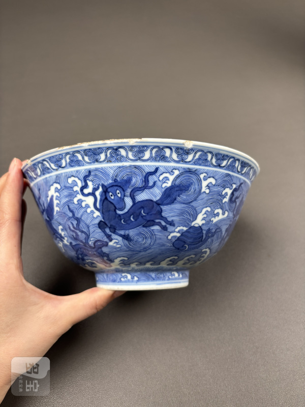 清光绪 青花海八怪纹大碗 - 图7